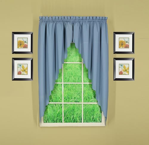 Today's Curtain, Orleans Scallop Curtain, Blue 63" Swagger Pair, 80" W x 63" L, Blue