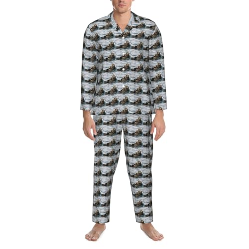 Pijama de manga larga para hombre con estampado de océano ropa de dormir cómoda 5