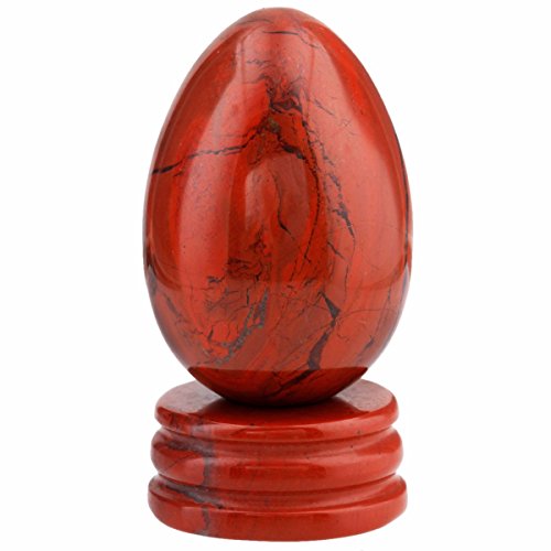 Sunyik Red Jasper Gemstone Egg Sphere Sculpture Healing Figurine With Stone Stand Easter Day's Gift(1"X1.6") #TOP11