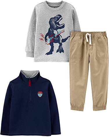 Simple Joys by Carter's Toddler Boys' 3-Piece Fleece Jacket, Long-Sleeve Shirt, and Woven Pant Playwear Set, Navy, Dinosaur, 2T
