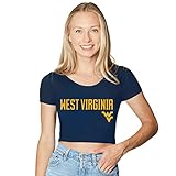 Lojobands Women's Tailgate Outfit College Fitted Cropped Tee Crop Top Made in USA One Size Fits Most (West Virginia WVU Mountaineers - Navy Blue)