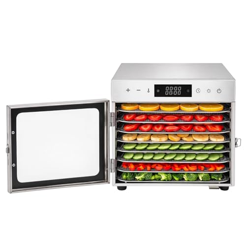 GREENSAPPIRE Dörrautomat Edelstahl mit 8 Edelstahlgitter - 700 W - 30°-85°C - 8 Edelstahl Einlegetabletts mit insgesamt 6700 cm² - Dörrgerät Dehydrator Obsttrockner Dörrapparat - Obst Fleisch
