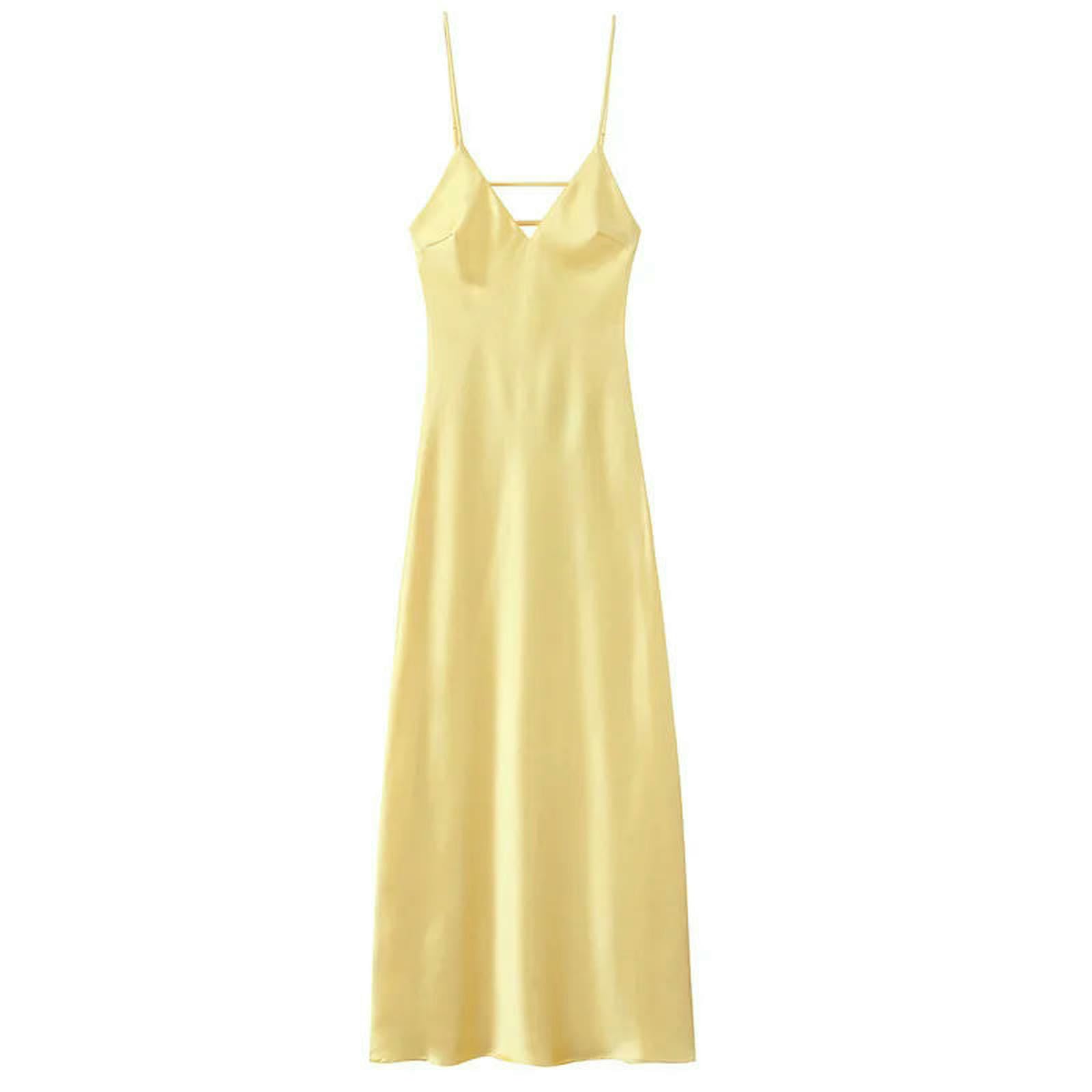 CHENSHI Robe Femme Chic Et Elegant Jaune De La Salle sans Manches Couchée en Satin Dos Sexy Robes Longues Soleil Vacances Plage-Jaune-s