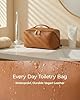 BAGSMART Makeup Bag Travel Cosmetic Bag, Large Make Up Bag Flat Open Toiletry Bag for Women, PU Leather Travel Essentials Organizer Case, Wide-open Pouch Purse for Skincare, Brushes, Classic Brown #4