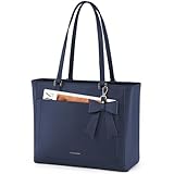 RAINSMORE Handtasche Damen Groß Shopper Business Tasche Damen Wasserdichte Leder Tote Bag Mittelgroß Arbeitstasche Henkeltasche Umhängetasche Schultertasche Blau