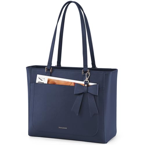 RAINSMORE Tote Bags for Women Large Handbags for Women Waterproof PU Leather Shoulder Bag Ladies Tote Bag with Zip Handbag for School Work Travel Daily Blue