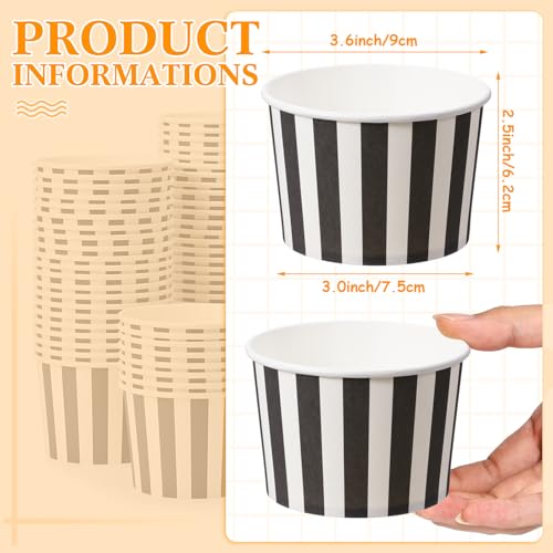 Image of Zopeal 50 Count Black and White Striped Ice Cream Cups Paper Dessert Bowls | 9 oz Disposable Ice Cream Bowls, Birthday Halloween Party Supplies, Snack Cups Sundae Picnic Yogurt Bowls for Food