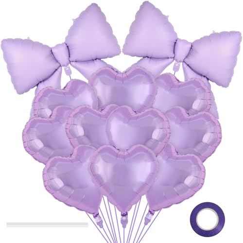 Image of 12 Pcs 18 Inch Heart Balloons and 38 Inch Bow Balloons, Large Foil Bow Heart Balloon Bow Party Decorations for Birthday Baby Shower Valentines Wedding Party
