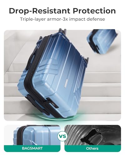 Image of BAGSMART Expandable Carry On Luggage 22x14x9 Airline Approved,Gradient Blue | Spinner Wheels, TSA Lock, Lightweight Hard Shell, Suitcase,22x14x9 Airline Approved
