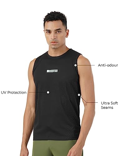 Image of PUMP'D Men's Sleeveless Tank Top for Gym -Placement Print, DryTech, Anti-Odor, Lightweight, Soft Seams, UV Protect