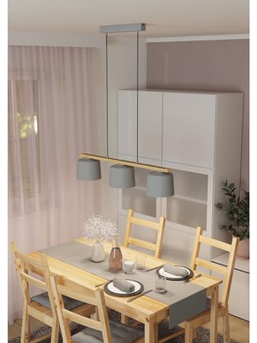 Lustre suspension gris design bois moderne 3 lumières - 2