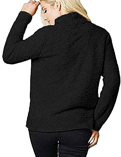 Sherpa Jacket Women Casual Pullover Soft Fuzzy Fleece Sweatshirt Shearling Coat Tops Black