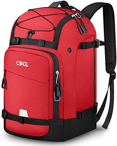 CSCL Ski Boot Bag Backpack, 50L Waterproof Snowboard Boot Bag, Large Capacity Skiing and Snowboarding Travel Luggage for Adults & Youth (Red)