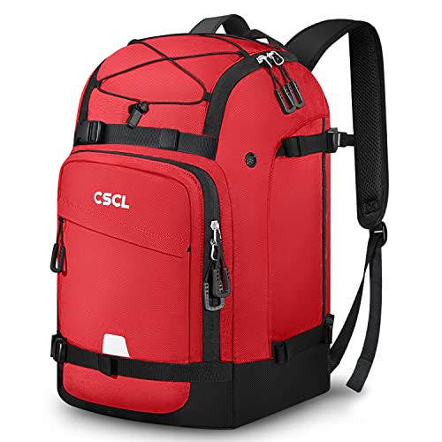 CSCL Ski Boot Bag Backpack, 50L Waterproof Snowboard Boot Bag, Large Capacity Skiing and Snowboarding Travel Luggage for Adults & Youth (Red)