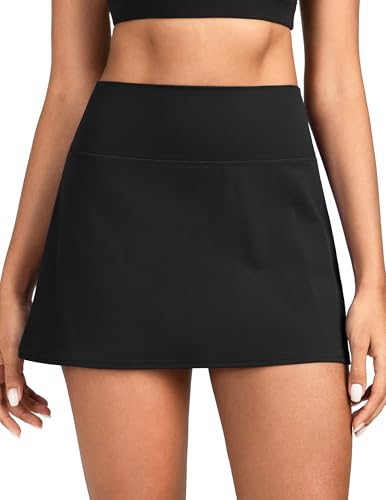 Colorfulkoala Dreamlux Skirts for Women High Rise Athletic Golf Tennis Skorts Built-in Shorts with Pockets(S Black)