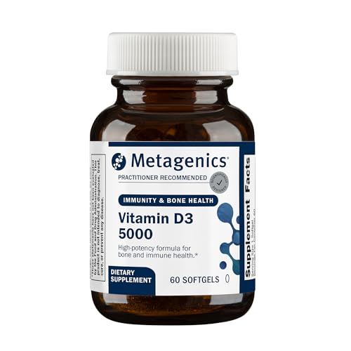 Metagenics Vitamin D3 5000 IU Supplement - High Potency Softgels for Immune Bone & Heart Health* - 125 mcg Cholecalciferol in Coconut Oil for Enhanced Absorption* - Non-GMO Gluten-Free - 60 Count
