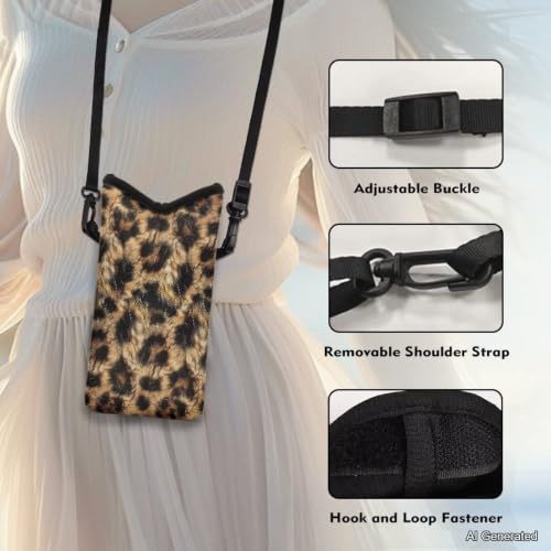 Image of Women Men Crossbody Phone Bag Lightweight Neoprene Cellphone Case Waterproof Phone Carry Pouch for iPhone 15 /14 / 13 Pro Max, for Samsung S24, S23+, A25, A35, Leopard Print Pattern