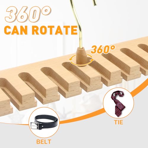 LMSAWK Holzgürtel-Aufhänger, 360 Grad Drehbar Gürtelhalter, Kleiderbügel für Gürtel, 10 Fächer, für Schrank, Holzfarbe