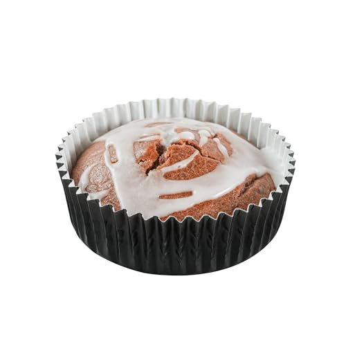 Restaurantware Paper Baking Cups 200 Count 4 Ounce Paper Greaseproof Muffin Liners, 3.5 Inches Disposable Baking Cups Ridged Design Black Round for Oven and Freezer Use