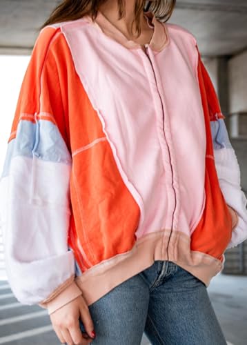 chouyatou Women's Oversized Color Block Splicing Y2K Bomber Jacket 2024 Fall Clothes Casual Loose Coat Outwear2