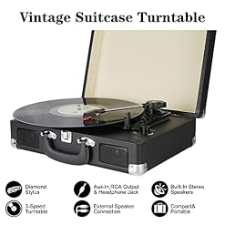 Vinyl Record Player, 3 Speeds Belt Driven Suitcase Portable Turntable for Vinyl Records with Built-in Speakers/RCA Output/Aux in/Headphone Jack/ 45 Adapter Black - Les Beatles, Paul McCartney, John Lennon, RIngo Starr, George Harrison Vinyl Record Player, 3 Speeds Belt Driven Suitcase Portable Turntable for Vinyl Records with Built-in Speakers/RCA Output/Aux in/Headphone Jack/ 45 Adapter Black – Image 2