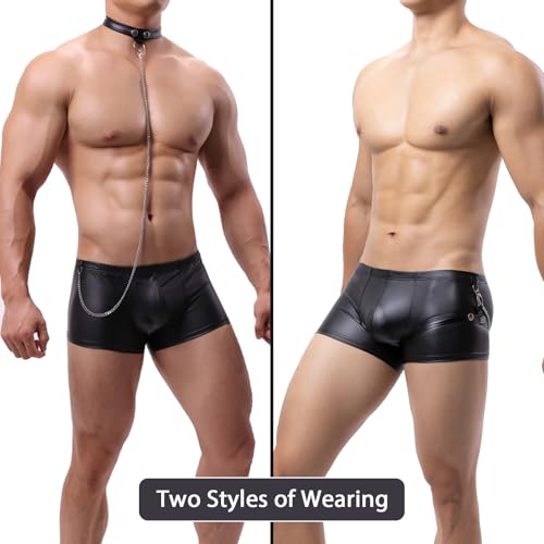 Evankin Men Sexy Boxer Briefs Funny Leather Underwear with Metal Chains Low Rise Fun lingerie3