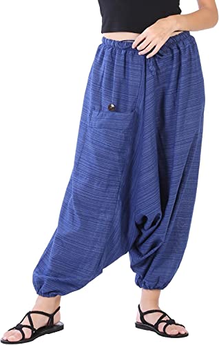 Image of Whitewhale Mens Women Cotton Stripe Aladdin Loose Baggy Boho Hippie Harem Pants