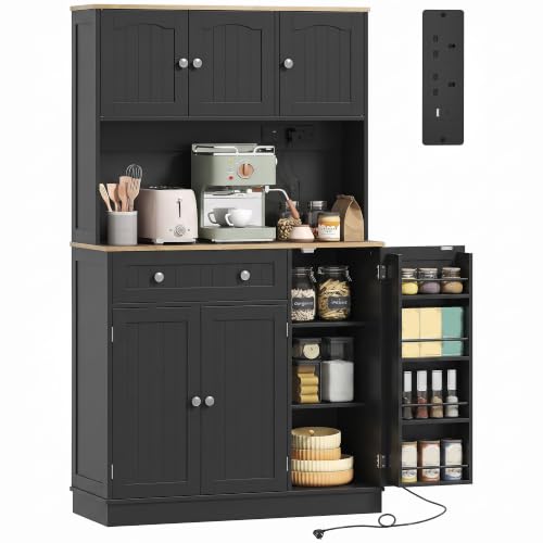 Image of HOMCOM 173 cm Tall Kitchen Cupboard Pantry Storage Cabinet, Black