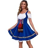 Populus Blue Oktoberfest Dirndl Dress Costume for Women German Traditional Bavarian Outfits