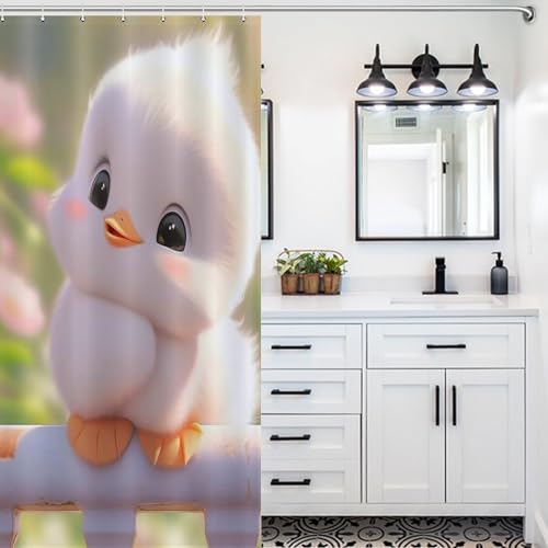 Rideau de douche imperméable canard anti éclaboussures avec crochets - 5