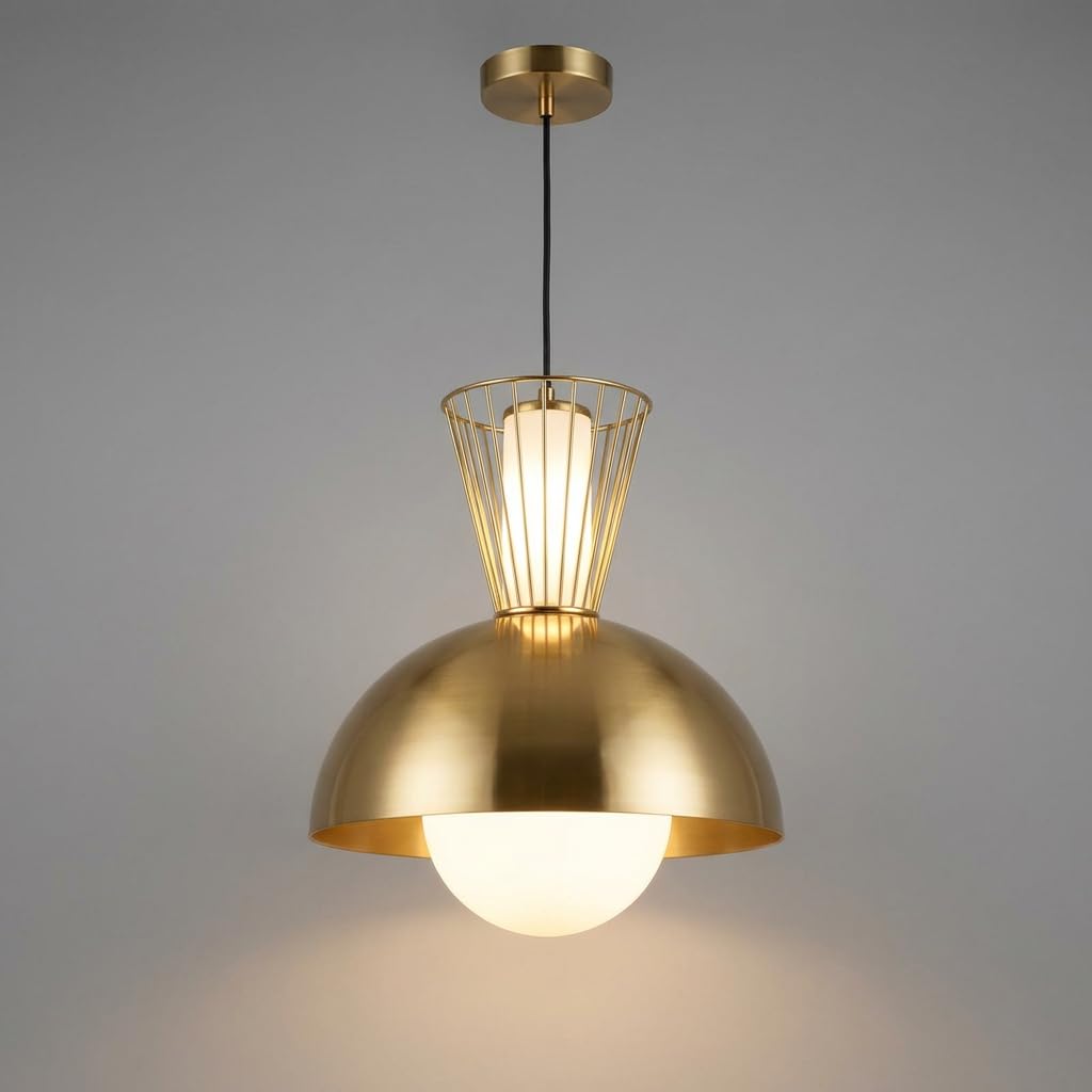 Pendant Light for Ceiling | 3-Color CCT (Warm + Natural + Cold White) | Gold Metal & Acrylic Dome Hanging Lamp | Living Room Bedroom Dining-image-30