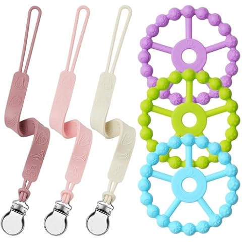 Silicone Ring Teether & Pacifier Clip, Seposeve 3 Packs Pacifier Teether Clip for Babies 0-6 Months, Teething Ring Toys, Keeps Teethers Clean, 6-12 Months 12-24 Months Cover