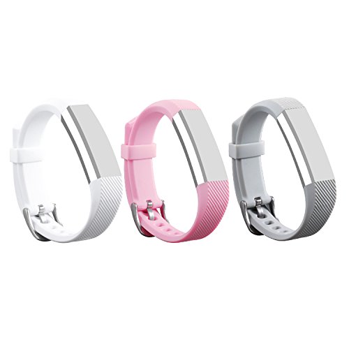 I-SMILE 3PCS Newest Replacement Wristband with Secure Clasps for Fitbit Alta Only(No Tracker, Replacement Bands Only) (White&Grey&Nude Pink)