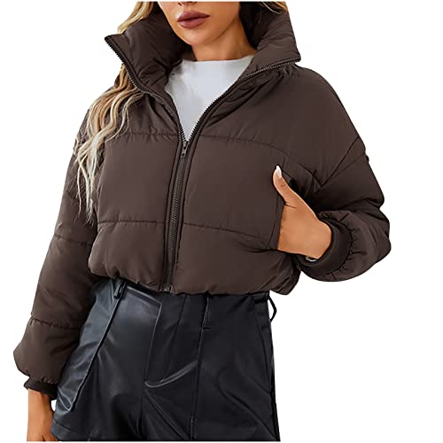 OSFVNOXV Womens Cropped Puffer Jacket Winter Oversized Quilted Puffy Short