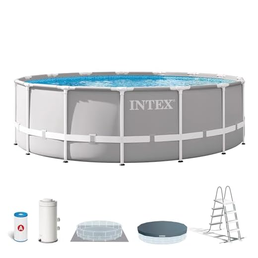 Intex 26726NP – Aufstellpool Prism Frame Rund, Filterpumpe 3785 L/h, Leiter, Bodenplane und Abdeckplane, 16805 L, Stahl und PVC, Grau, 457x122 cm