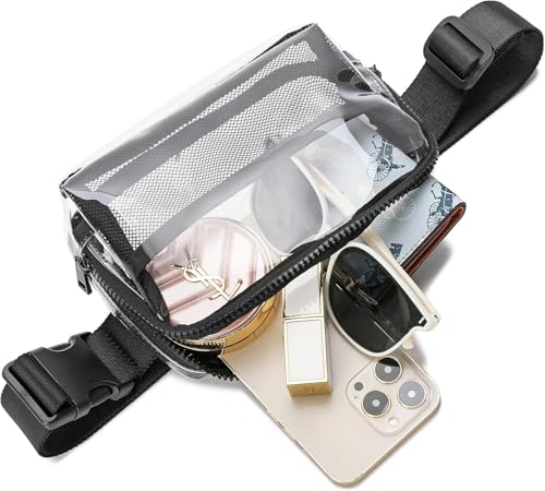 Image of Clear Belt Bag Stadium Approved for Women Men - Fanny Pack With Adjustable Strap, Crossbody Waist Bag for Concerts, Sports, Travelling, Hiking, Running (Black-2)