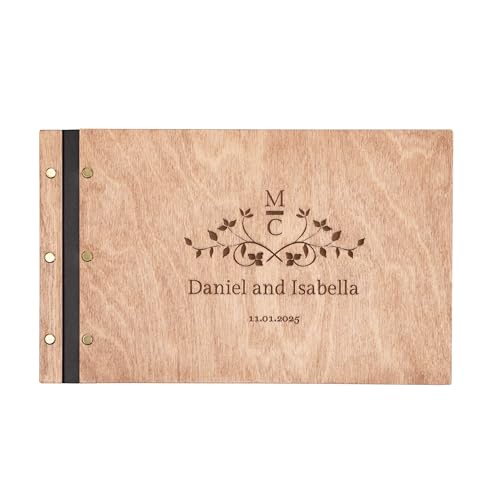 Enjoy The Wood Personalized Wooden Photo Album with Engraving - Handmade Scrapbook Album - Custom Memory Book for Wedding, Family & Special Moments - Photo Book Best Gift for Couple (Branches)