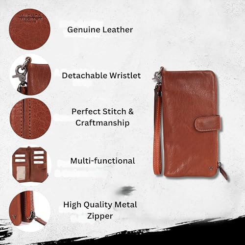 Genuine Leather Wallets for Women, Small Wallet for Ladies Zipper Coin Purse Credit Card Holder with detachable wristlet (Tan)2