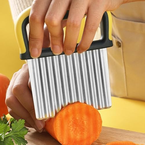 Cortador de Papas Ondulado de Acero Inoxidable con Mango Amarillo miniatura 4