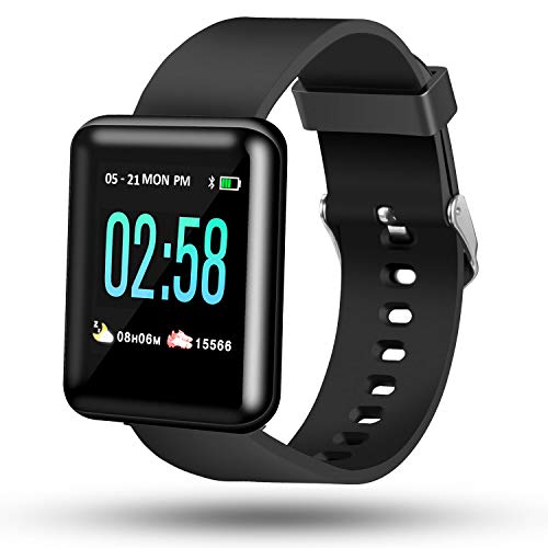 Pingko - Correa De Reloj Inteligente De Fitness, Rastreador De Actividad Con Podómetro, Presión Arterial, Monitor De Frecuencia Cardíaca, Resistente Al Agua, Compatible Con Android e iPhone, Negro
