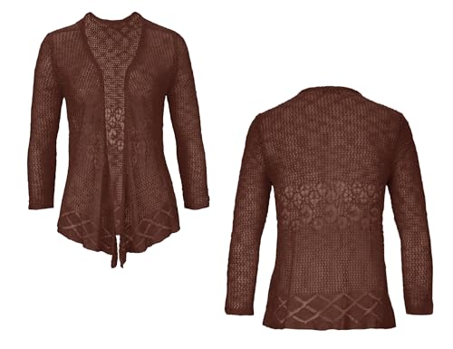 Image of Nulibenna Womens Sheer Shrug Sweaters 3 /4 Sleeve Open Front Tie Cardigan Bolero Jacket Lightweight Crochet Knit Cover Up Tops