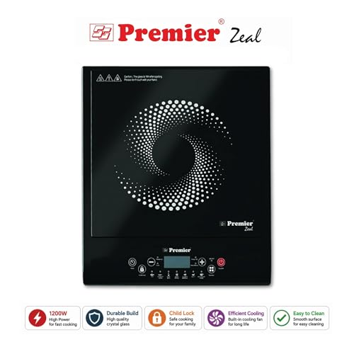Image of Premier Zeal IC8818 Induction Cooktop 1200W | Power Saving Technology | Indian Menu Options | Automatic Voltage Regulator | Touch Controls | Suitable for Pressure Cook, Curry, Dosa, Idli, Deep Fry