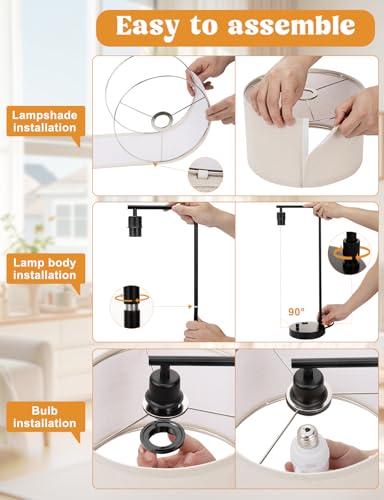 Innqoo Gray Side Table Lamp with USB Port and Outlet, Dimmable Nightstand Bedside Lamps with Linen Lampshade, Desk Lamp for Bedroom, Living Room, Guest Room, Home Office, LED Bulb Included — view 6