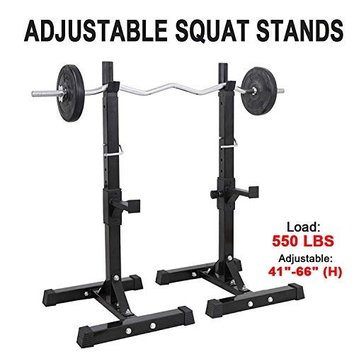 Saturnpower Pair of Adjustable Squat Rack 40inch-66inch Barbell Bracket Solid Steel Free Press Bench, Home Gym Portable Dumbbell Racks Stands, Family Sports Fitness Equipment,Black - Thumbnail 2