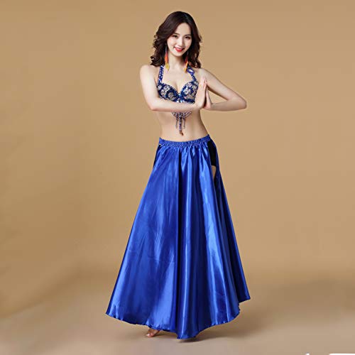 Munafie Belly Dance Skirt Two Side Slit Satin Skirt Dark Blue #TOP3