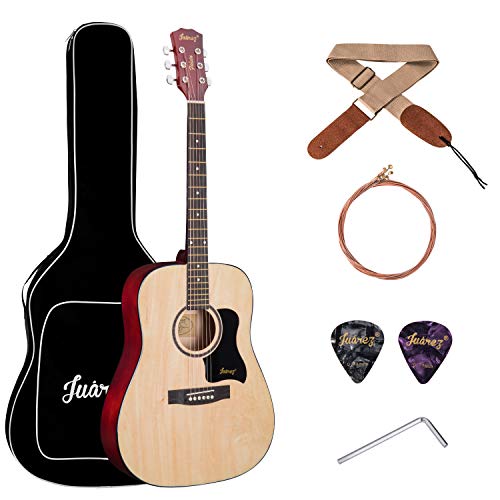 Image of JUAREZ Fiesta 41 Inch Acoustic Guitar with Dual Action Truss Rod, JRZ41C /NAT 21 Frets Rosewood Fretboard & Bridge, Bag, Strap, 2 Picks, Allen Key, Extra String Set, Natural