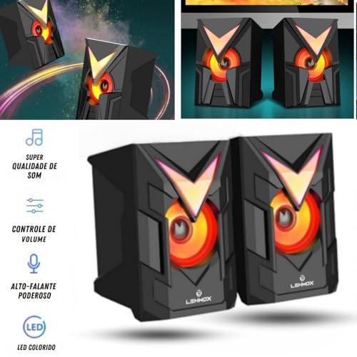 Caixa de Som Pc Computador 10W Gamer Notebook Som Estereo, cor Preto, com Usb P2 Led RGB, Alto-Falan