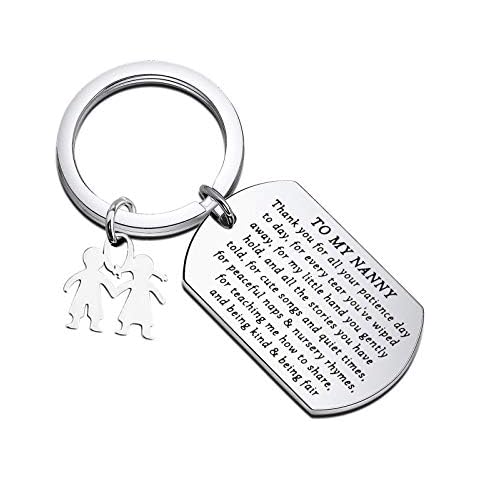 Nanny Keychain Nanny Thank You Gift Daycare Provider Birthday Gift Daycare Provider Thank You Gift Gift for Babysitter Nanny, Silver, conventional Cover