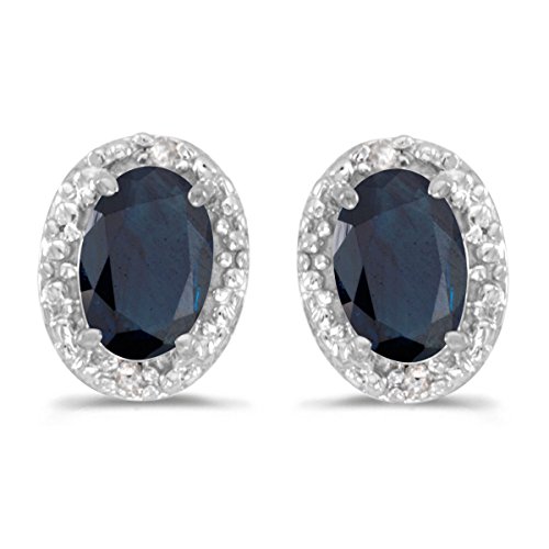 10k White Gold Oval Sapphire And Diamond Earrings
