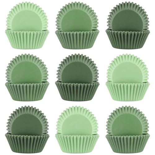 Image of 600 Pack Sage Green Cupcake Liners Dark Green Light Green Baking Cups Gradient Green Muffin Liners for Cupcake Wrappers Wedding Bridal Baby Shower Birthday Party